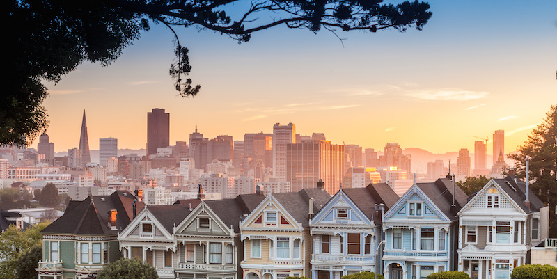 Famous view of San Francisco at Alamo Square.