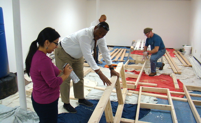 Hudson Link staff and alumni built sets outside the prison.