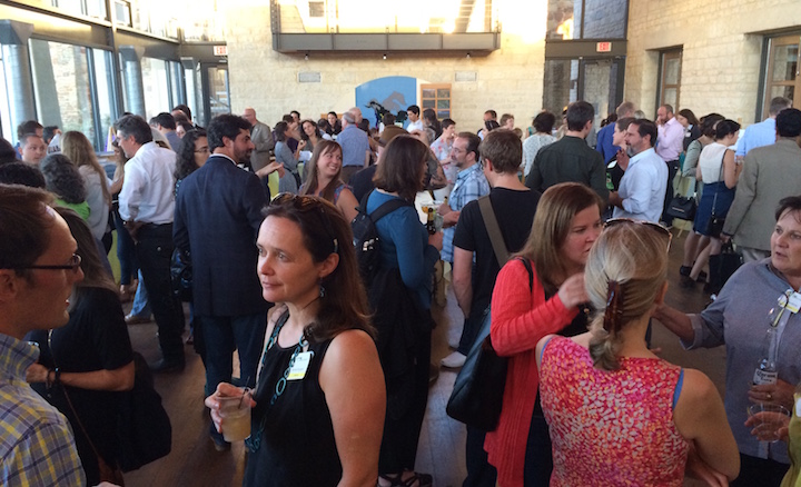 Attendees mingle at the pre-Biomimicry Global Design Challenge welcome event at the Lady Bird Johnson Wildflower Center in Austin, TX. Photo courtesy of The Biomimicry Institute.