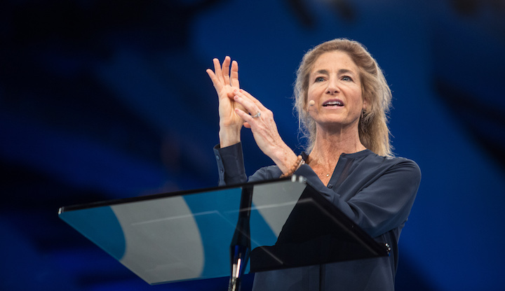 Tara Brach opened the mindfulness programming at Dreamforce '15 with a guided meditation.