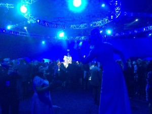 An exhibition hall by night...