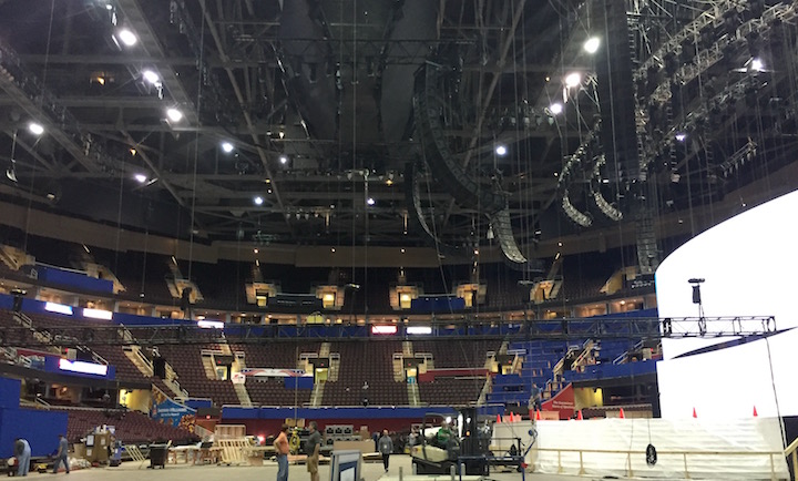 MORE CHAIRS Several rows of chairs were removed from the floor of the arena to make space.