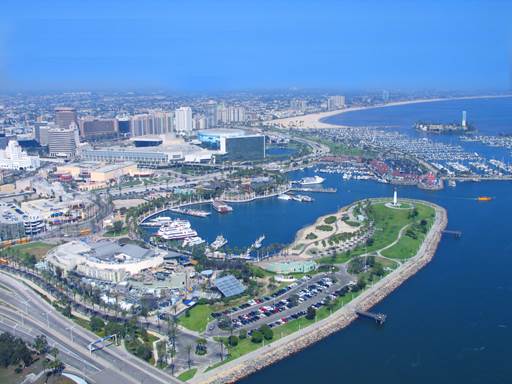 Downtown waterfront, Rainbow Harbor, and Long Beach Convention Center