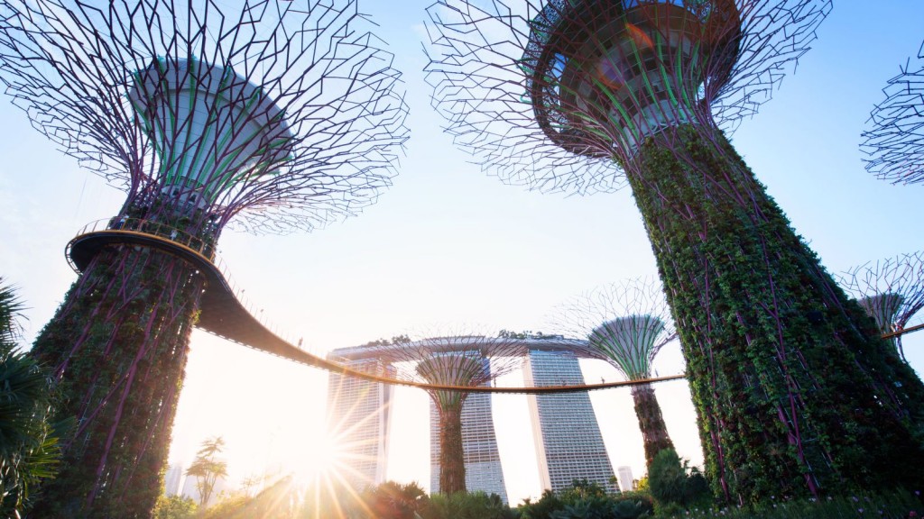 Gardens by the Bay, Singapore's 250-acre green development, features solar-powered 'supertrees.'